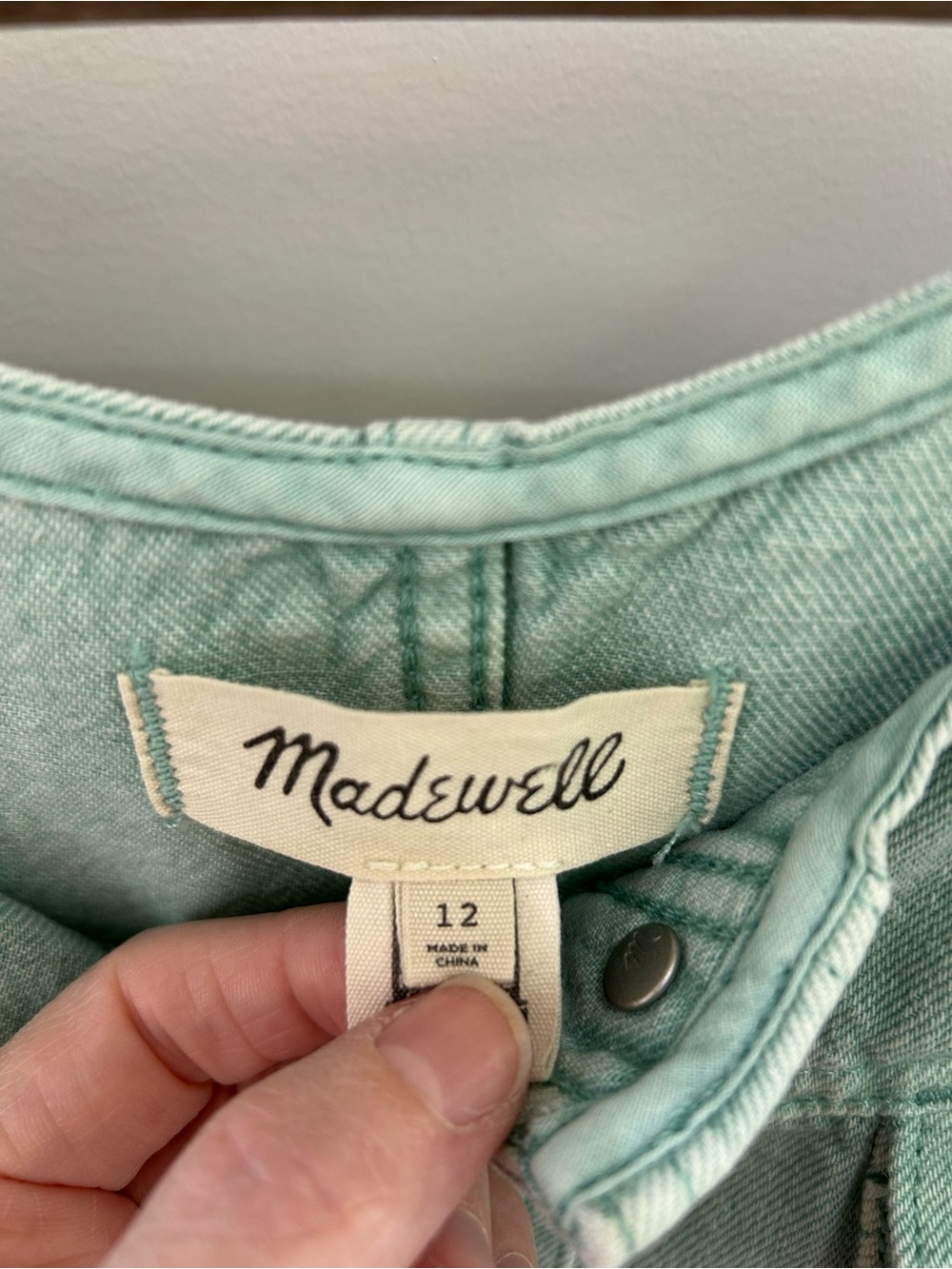 Madewell Sleeveless Mint Green Button-Front Denim Mini Dress Size 12 EUC Cotton - Picture 4 of 11